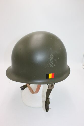 Original Belgian M51 Steel Combat M1 Helmet w/Liner Chinstrap Military Army OD