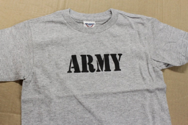 Kid's Army Screen Print Toddler Gray Unisex Military T-Shirt 2T to 5/6