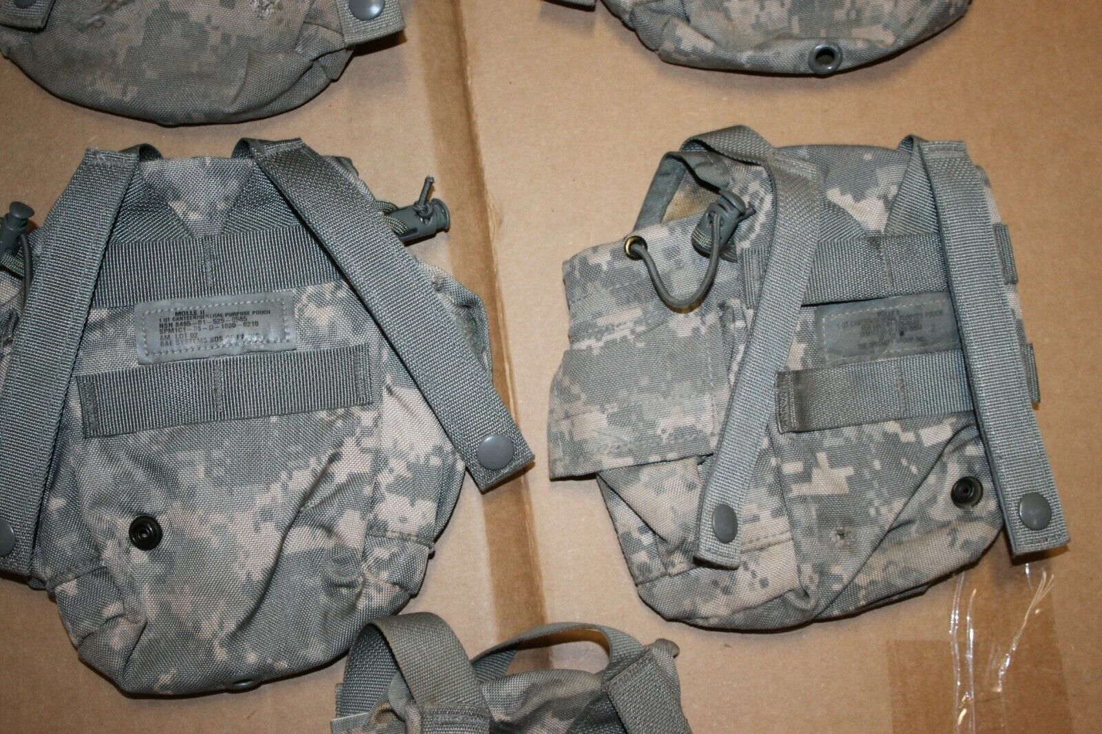 (5) US Military 1 QT MOLLE ACU Camo Canteen Cover Carrier Utility Pouch Damaged