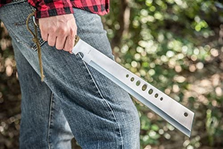 19" Stainless Steel Chinese Sword with Rope-Wrapped Handle, Blade Holes With Nylon Sheath