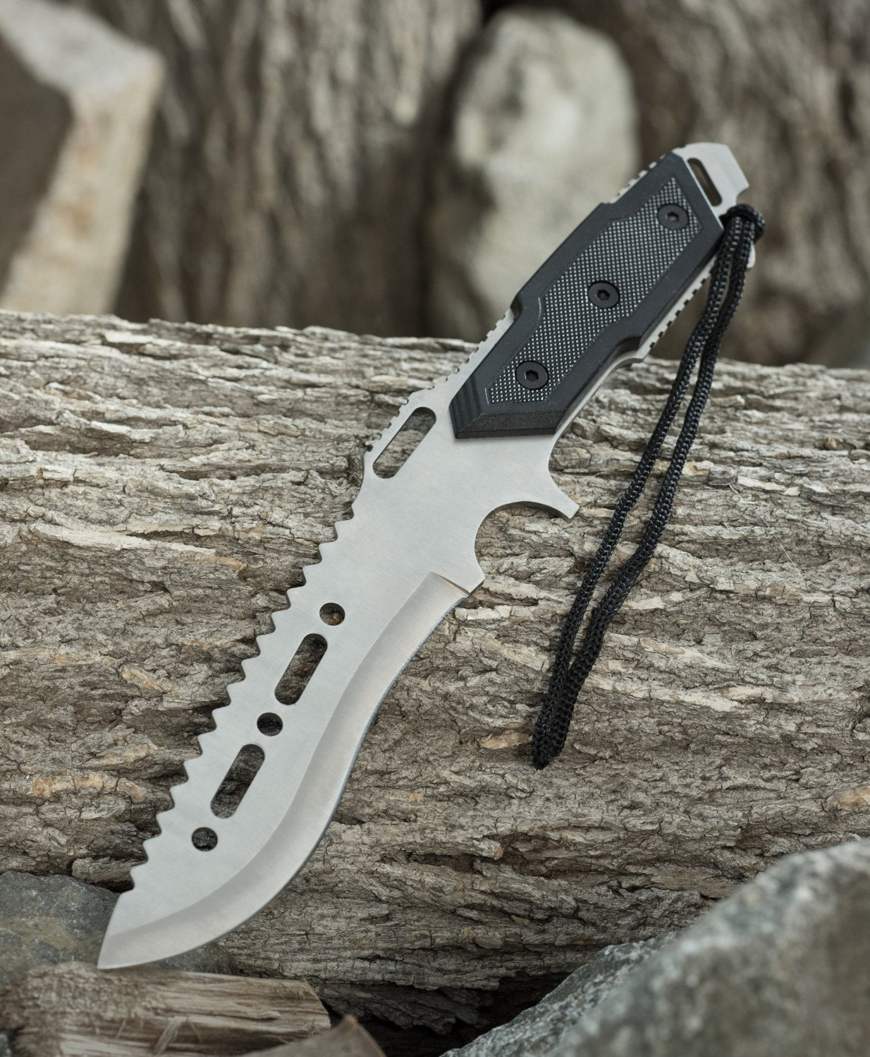 12" Drop Point Stainless Steel Knife with Zigzag Serrated Spine and Nylon Sheath