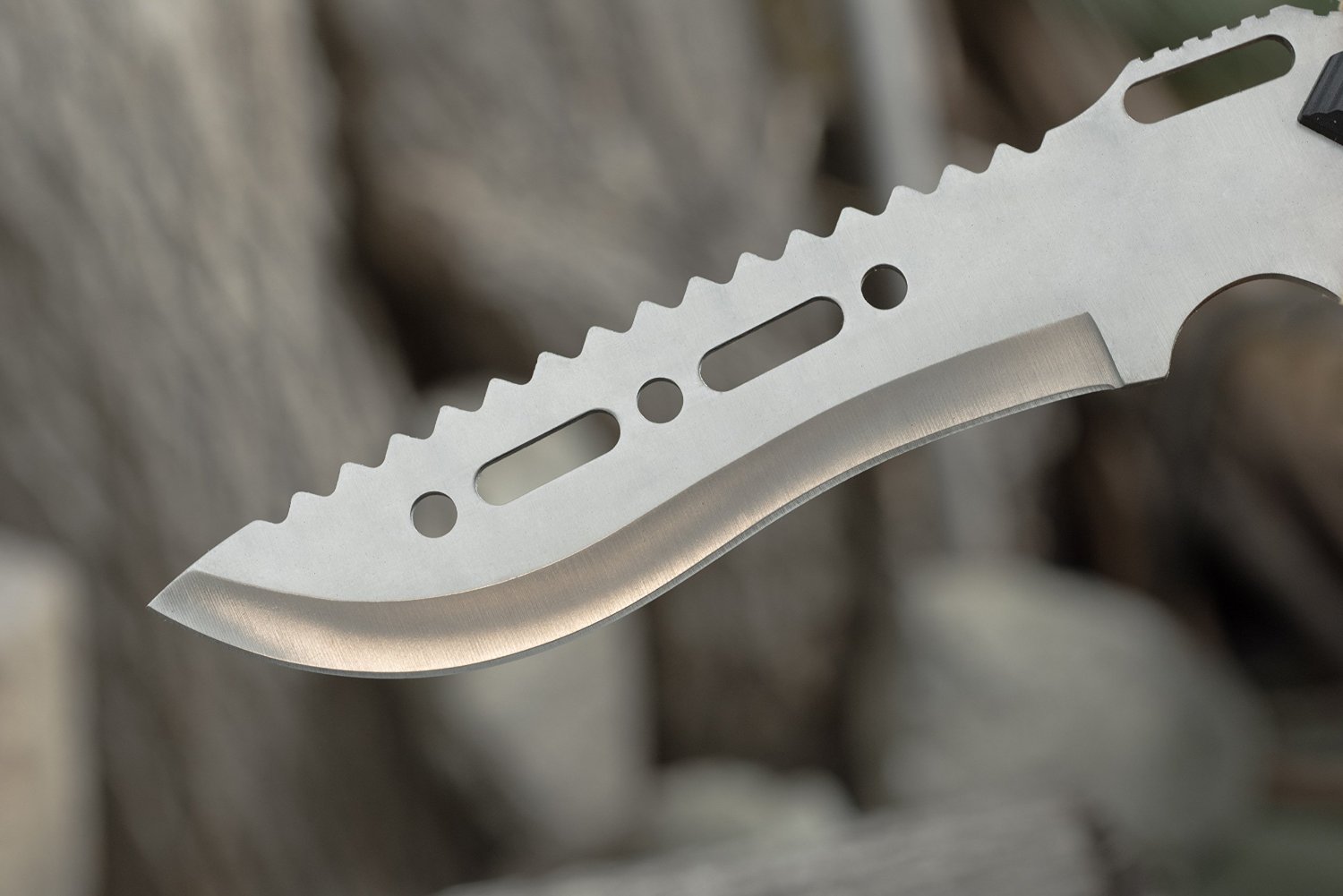 12" Drop Point Stainless Steel Knife with Zigzag Serrated Spine and Nylon Sheath