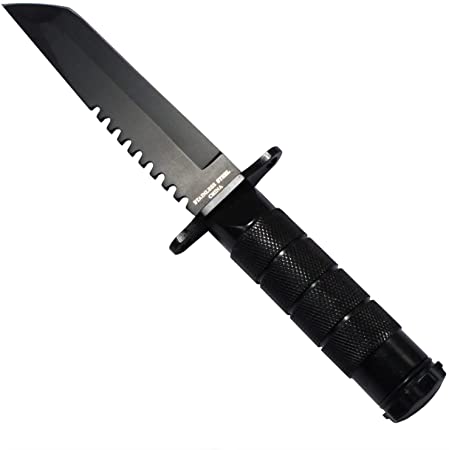 8-1/4" Tanto Hunting Black Knife w/ Mini Survival Kit
