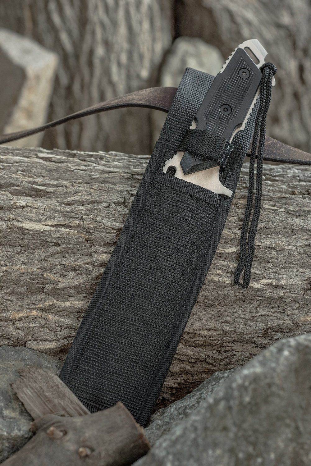 12" Drop Point Stainless Steel Knife with Zigzag Serrated Spine and Nylon Sheath