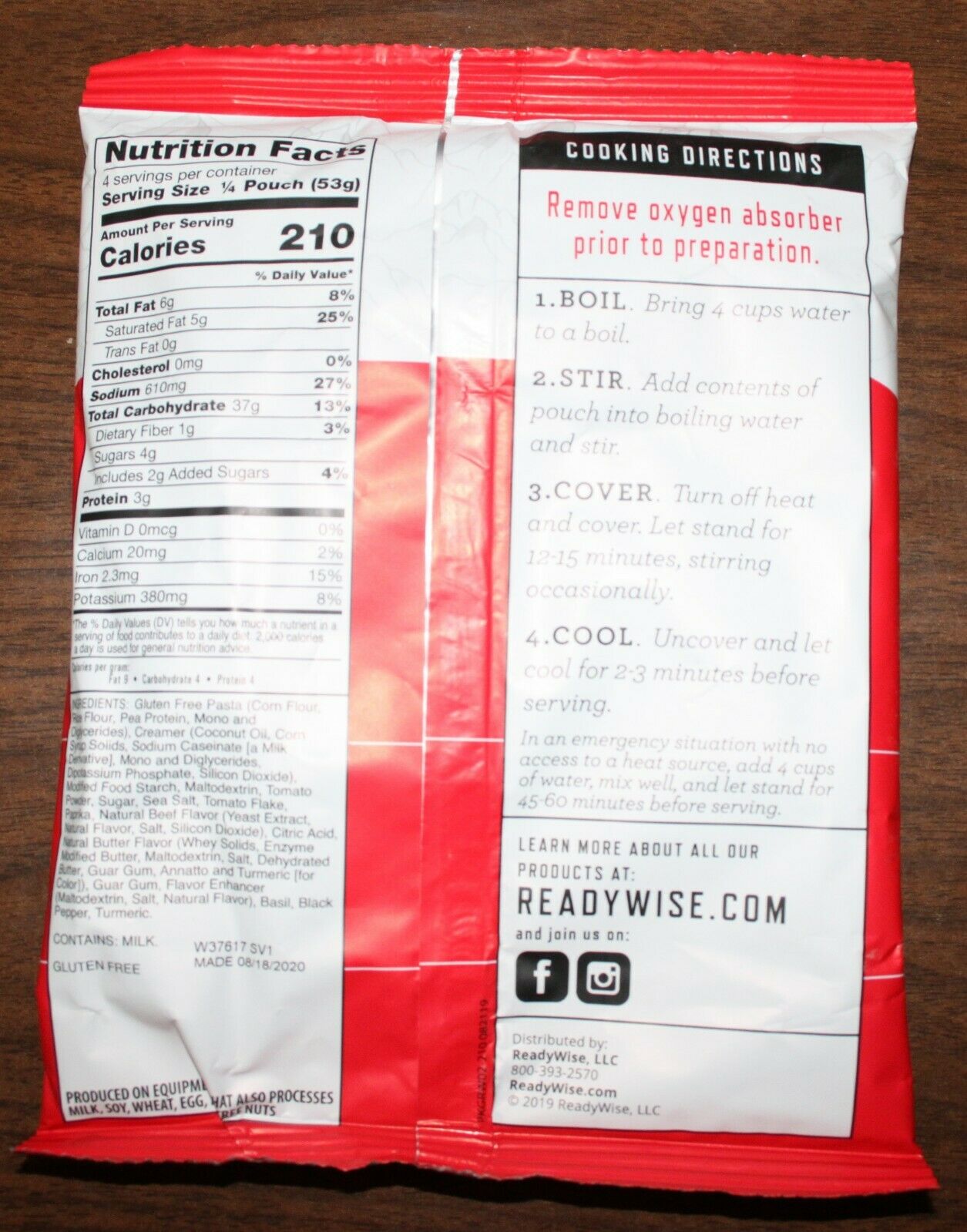 ReadyWise Tomato Basil Soup w/ Pasta Freeze-Dried Food