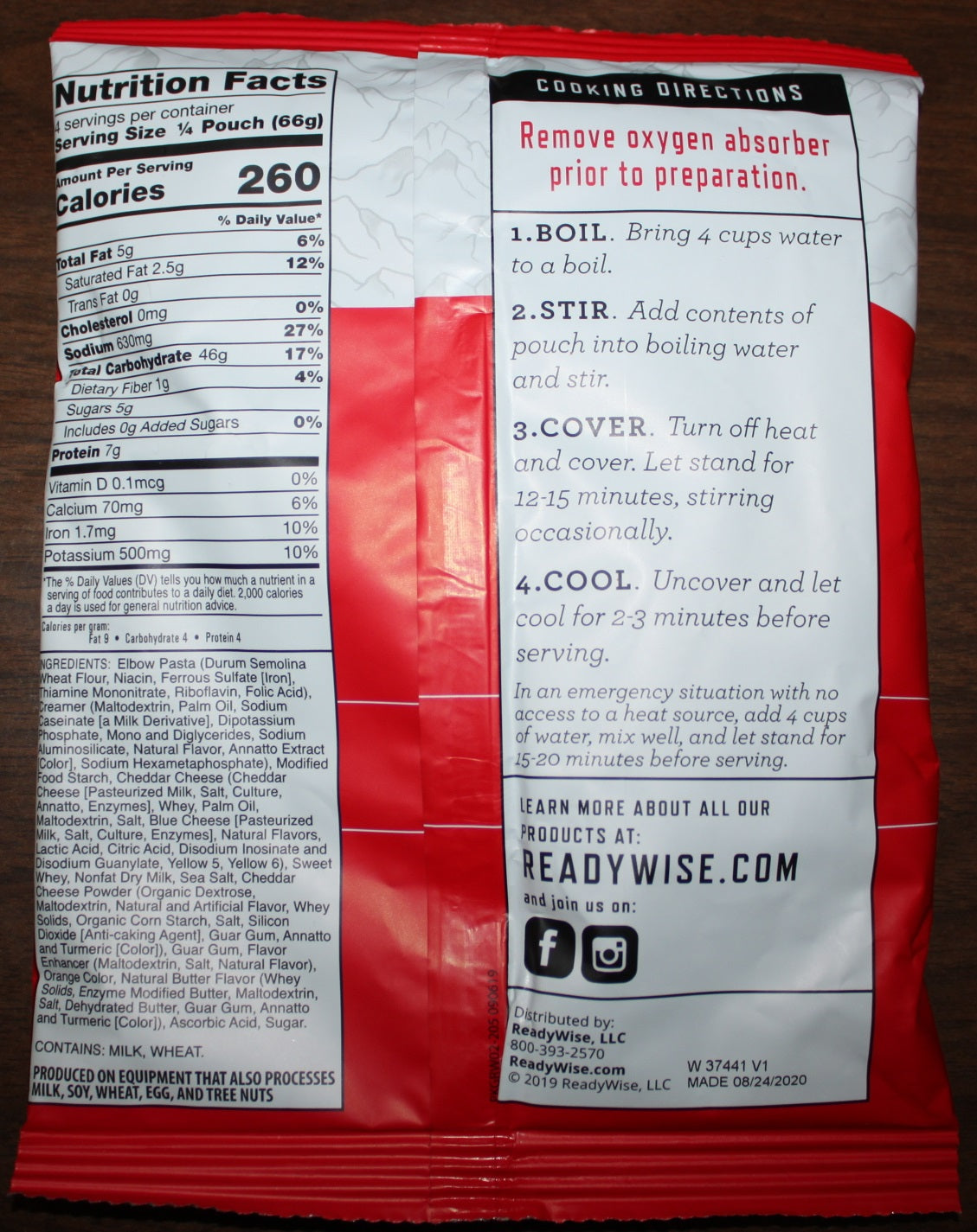 ReadyWise Cheesy Macaroni Freeze-Dried Food EXP 2045