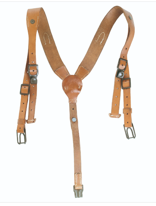 Original Czech Army Y-Strap Leather Suspenders Harness Military Brown