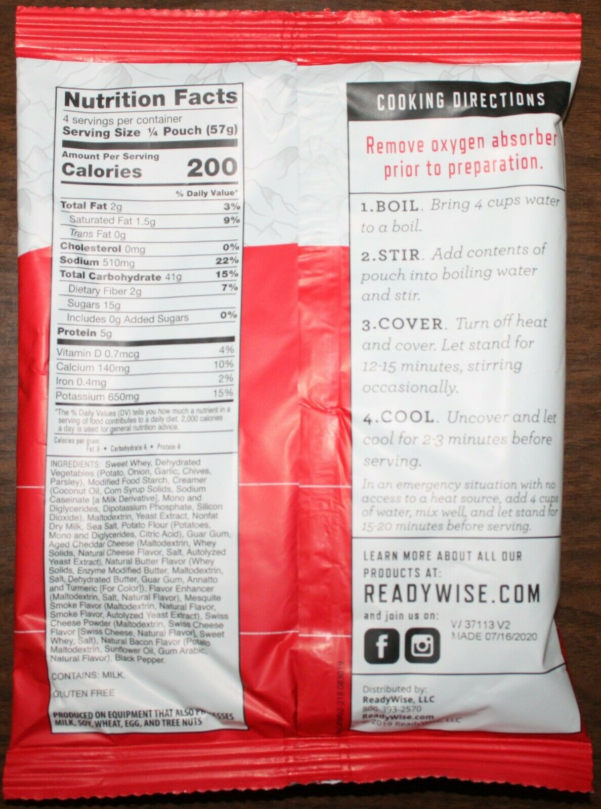 ReadyWise Loaded Baked Potato Casserole Freeze Dried Food MRE Exp 2045