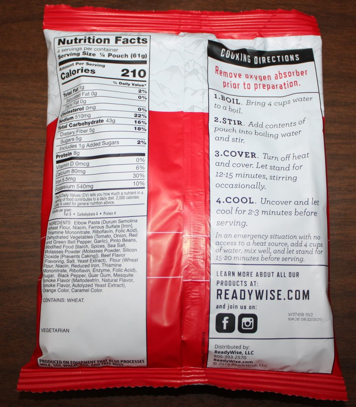 ReadyWise Chili Macaroni Freeze-Dried Food EXP 2045