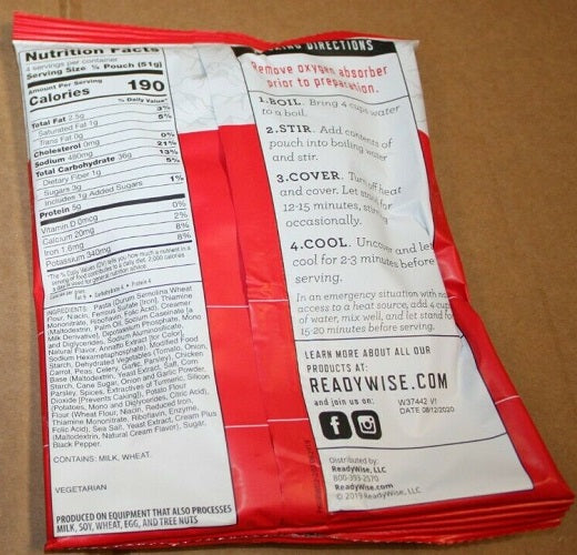 ReadyWise Creamy Pasta & Vegetables Freeze-Dried Food Survival Meal
