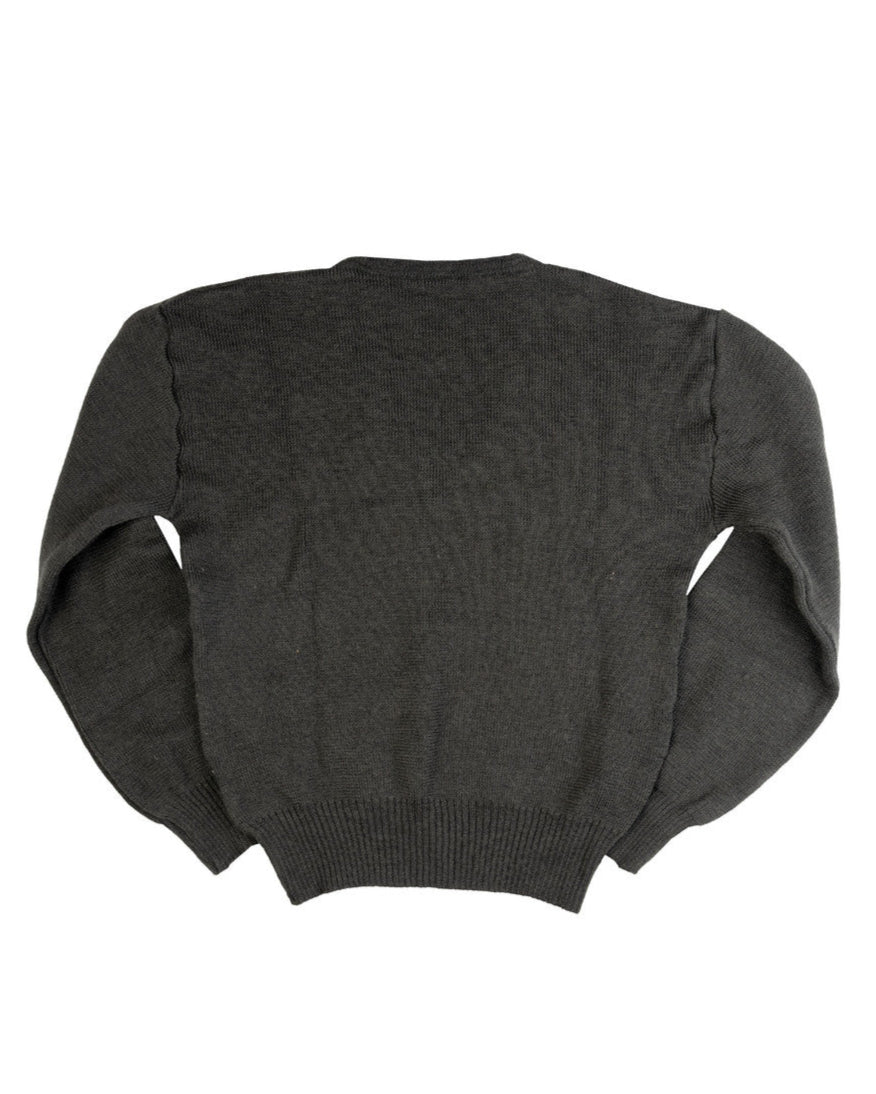 Military Greek OD Green V-Neck 100% Wool Sweater Size Small