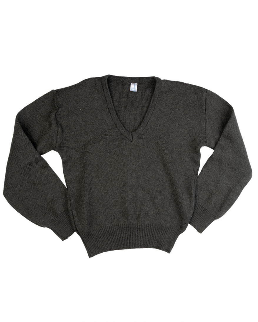 Military Greek OD Green V-Neck 100% Wool Sweater Size Small