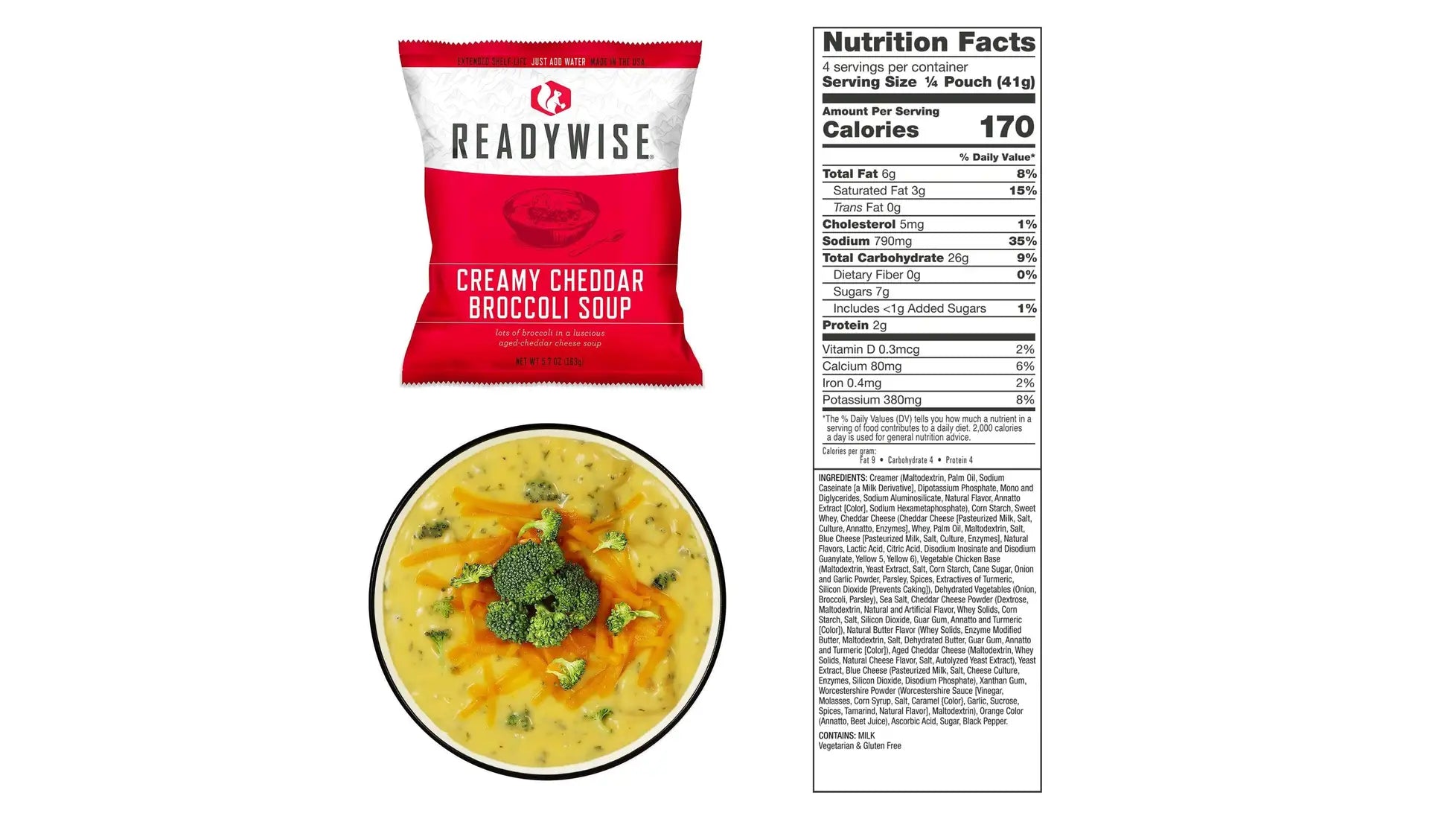 ReadyWise Creamy Cheddar Broccoli Soup Freeze-Dried Food MRE USA