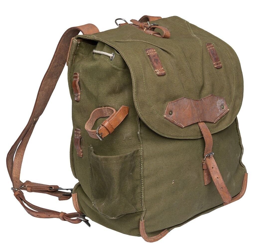 Romanian Military Bag Backpack Pack Canvas Leather