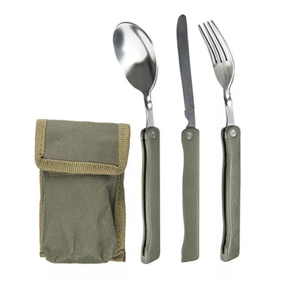 Mil-tec OD 3-pc. Folding Eating Utensil W/ OD Pouch