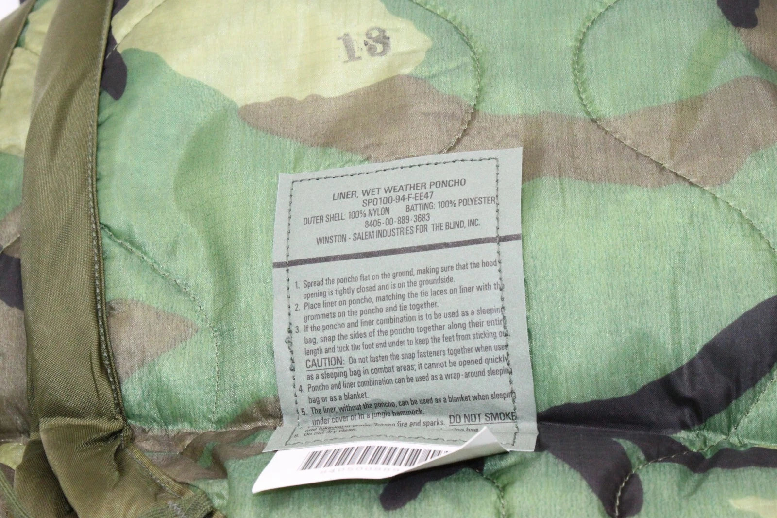 Unissued US Military M81 Woodland Camo Poncho Liner Woobie