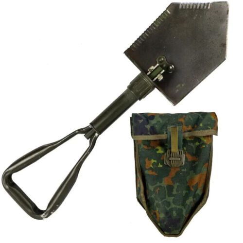 German Military Tri-fold Shovel w/ Flecktarn Case