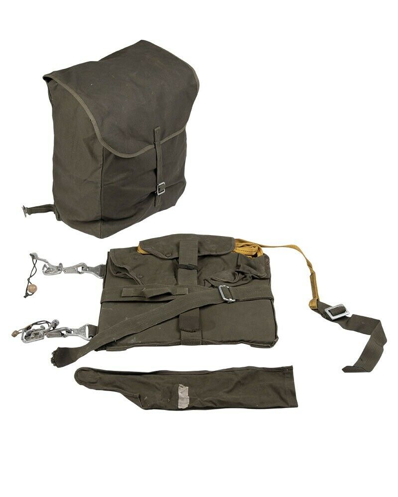 Used German Military Airborne OD Green Parachute Harness w/ Combat Bag Surplus
