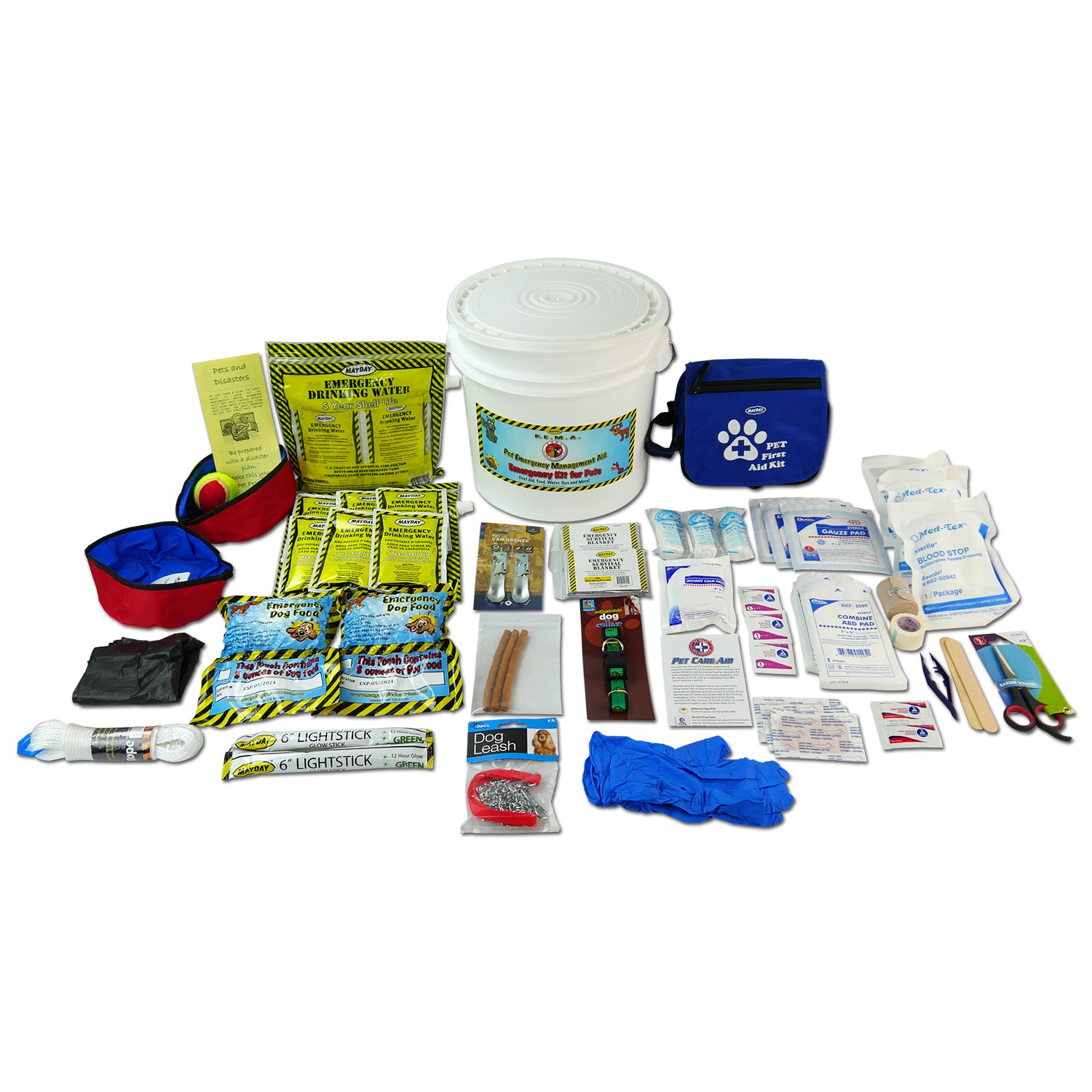 EMERGENCY DOG KIT WITH FIRST AID, FOOD, WATER, TOYS AND MORE 5 YEAR SHELF LIFE