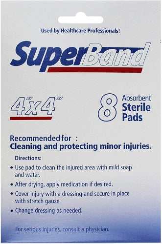 Superband Sterile Pads 4" X 4" (4x2 Pack) Gauze First Aid Emergency