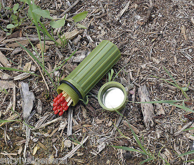 3-In-1 Waterproof Match Container Storage OD Green Mirror Striker Holder