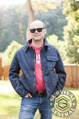 Military Deck Style Fashion Men's Jacket Retro Blue Size Large