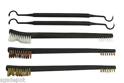 5pc 7" Gun Rifle Pistol Cleaning Set 3 Brushes 2 Double Ended Picks Survival Kit