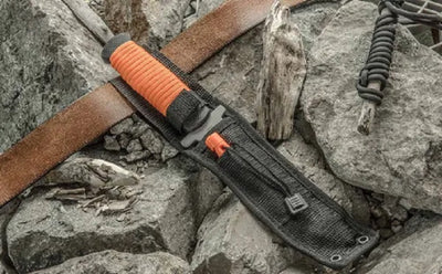 11" Boot Fixed Spear Blade Full Tang w/Whistle and Orange Paracord Wrapped Handle