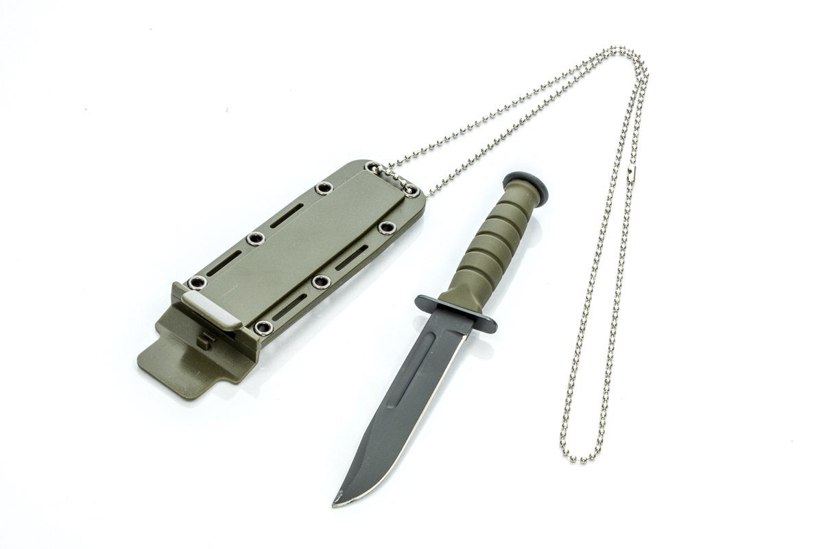 6" Clip Point Black Blade with Green Sheath Neck Knife