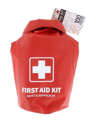 100 Pc. First Aid Kit In Waterproof Red Dry Sack Emergency Survival Hiking