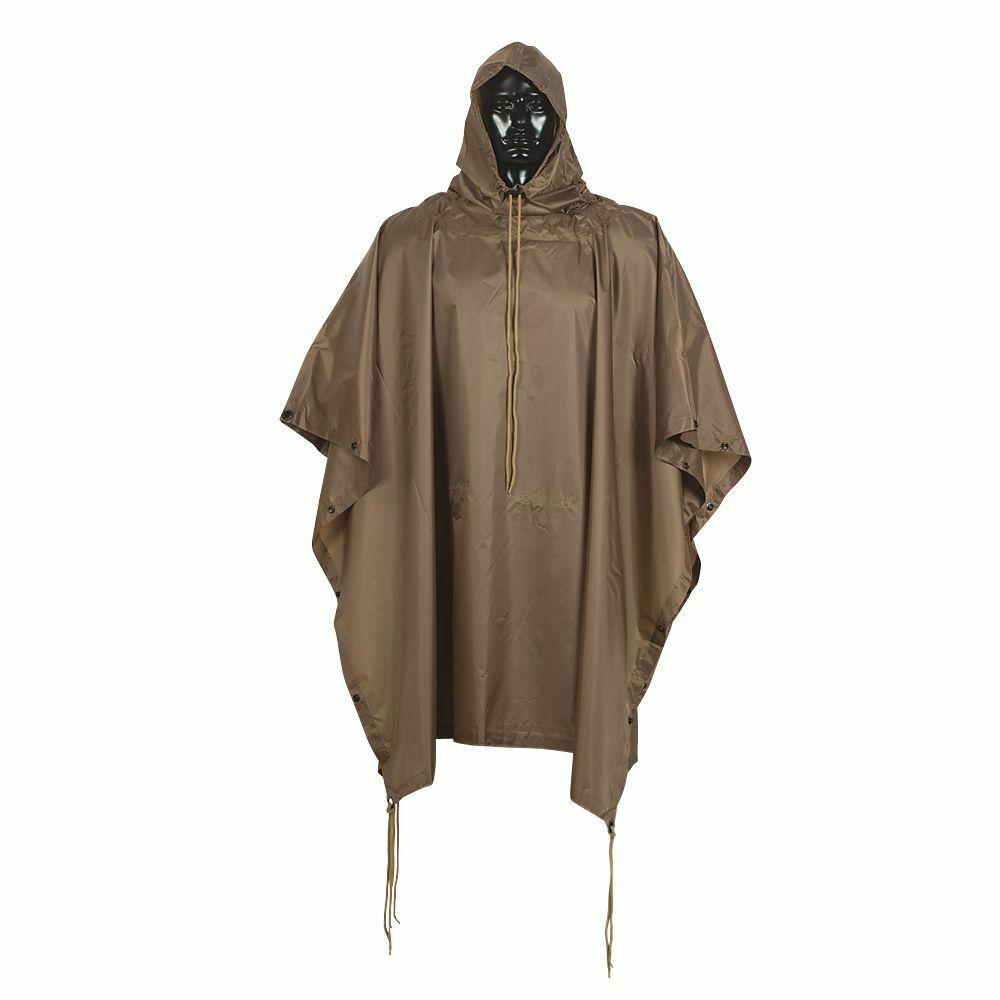 Coyote Military Tactical Style All Weather Poncho Raincoat Ripstop Nylon 53 x 84