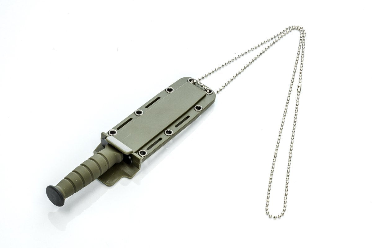 6" Clip Point Black Blade with Green Sheath Neck Knife