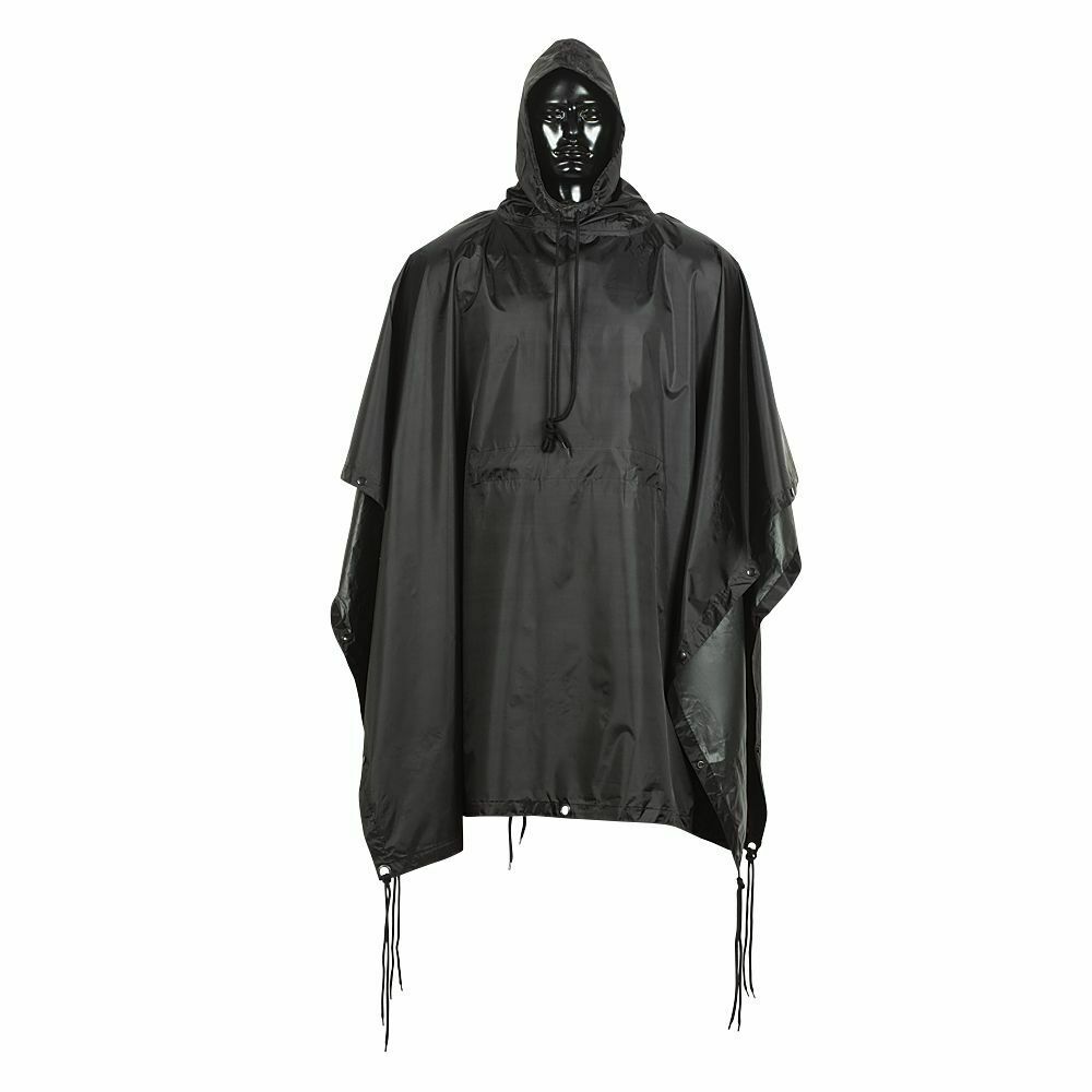 BLACK Military Tactical Style All Weather Poncho Raincoat Ripstop Nylon 53 x 84