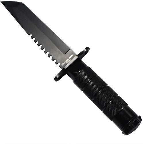 8-1/4" Tanto Hunting Black Knife w/ Mini Survival Kit