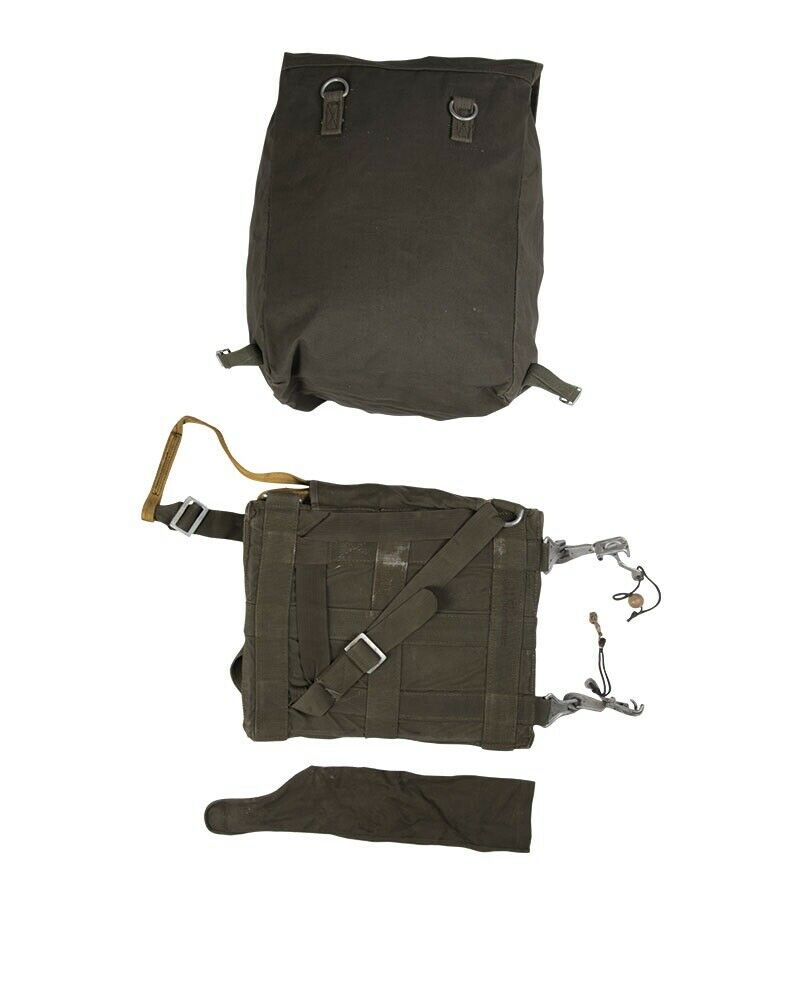 Used German Military Airborne OD Green Parachute Harness w/ Combat Bag Surplus
