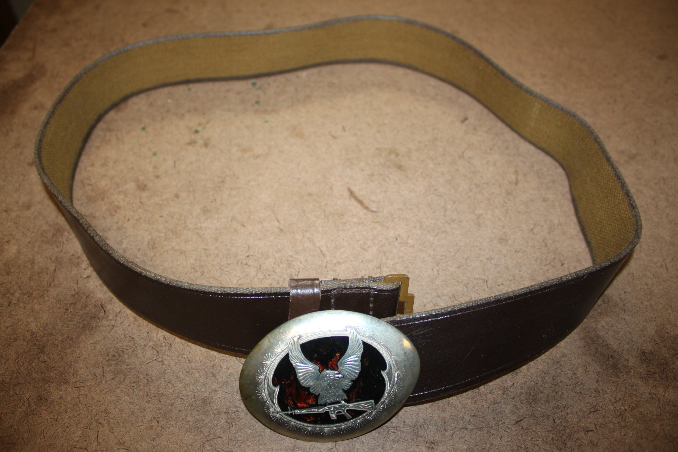 USED Military Russian Type Eagle Rifle Brown Leather Belt Silver Steel Buckle 42"