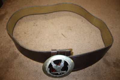 USED Military Russian Type Eagle Rifle Brown Leather Belt Silver Steel Buckle 42"
