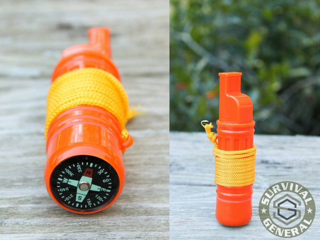 5 in 1 Survival Whistle with Compass Mirror Multi-Purpose Tool