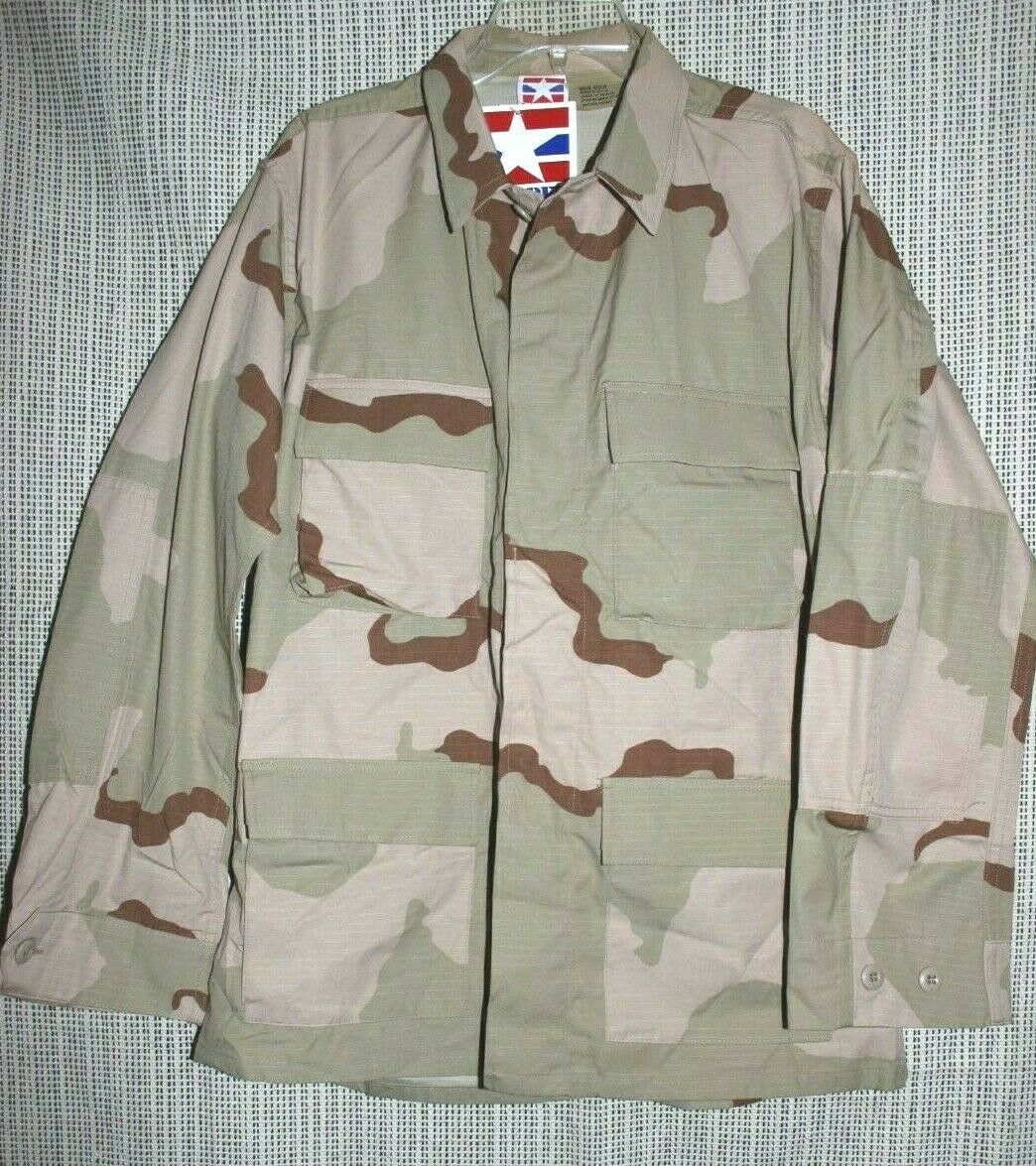 NEW w/ Stains USGI Medium Reg 3 Color Desert Camo Field Combat Shirt BDU Military US Ripstop