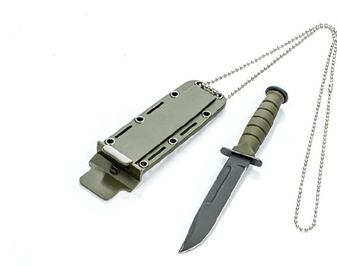 6" Dagger Knife OD Green 3mm S.Steel, Neck Chain & Sheath