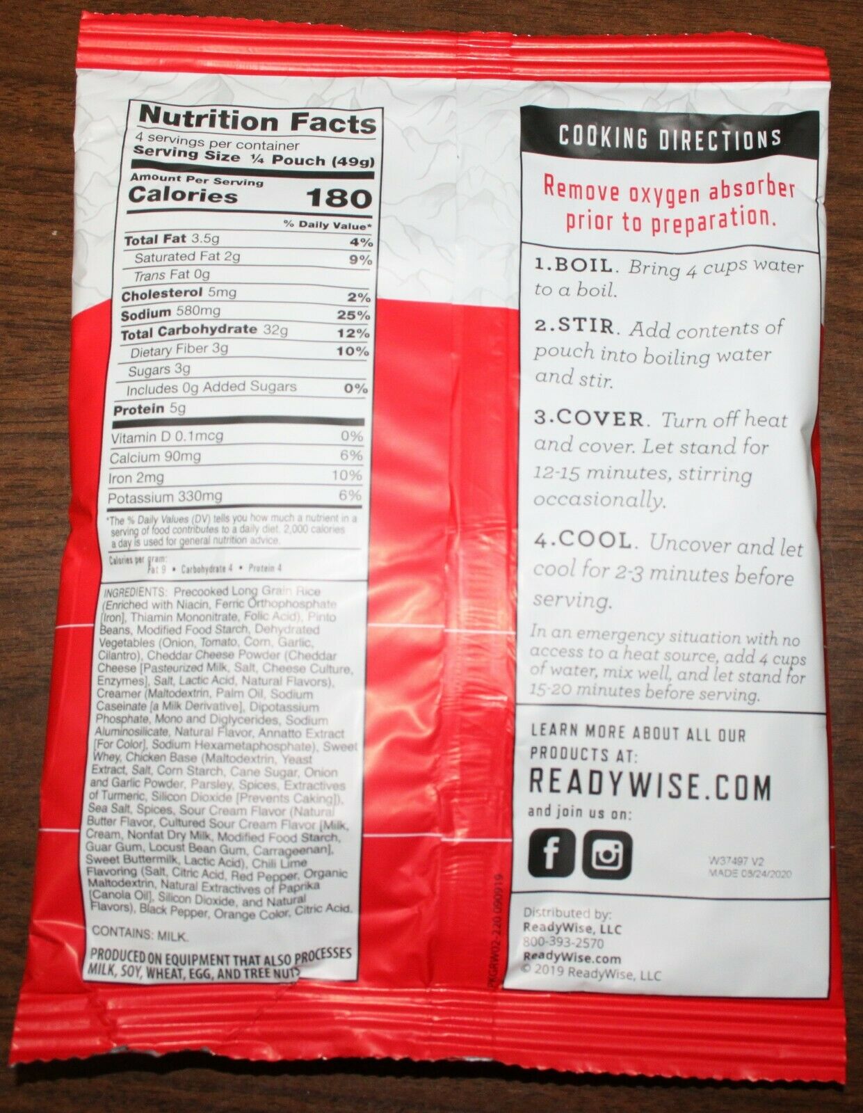 ReadyWise Southwest Rice & Beans Freeze-Dried Food EXP 2045