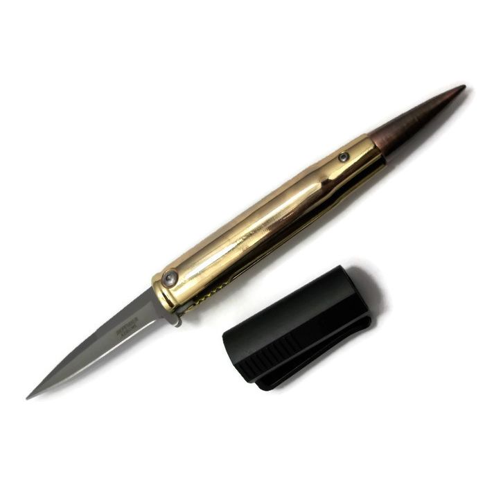 50 Cal Bullet Knife Spring Assisted - Gold