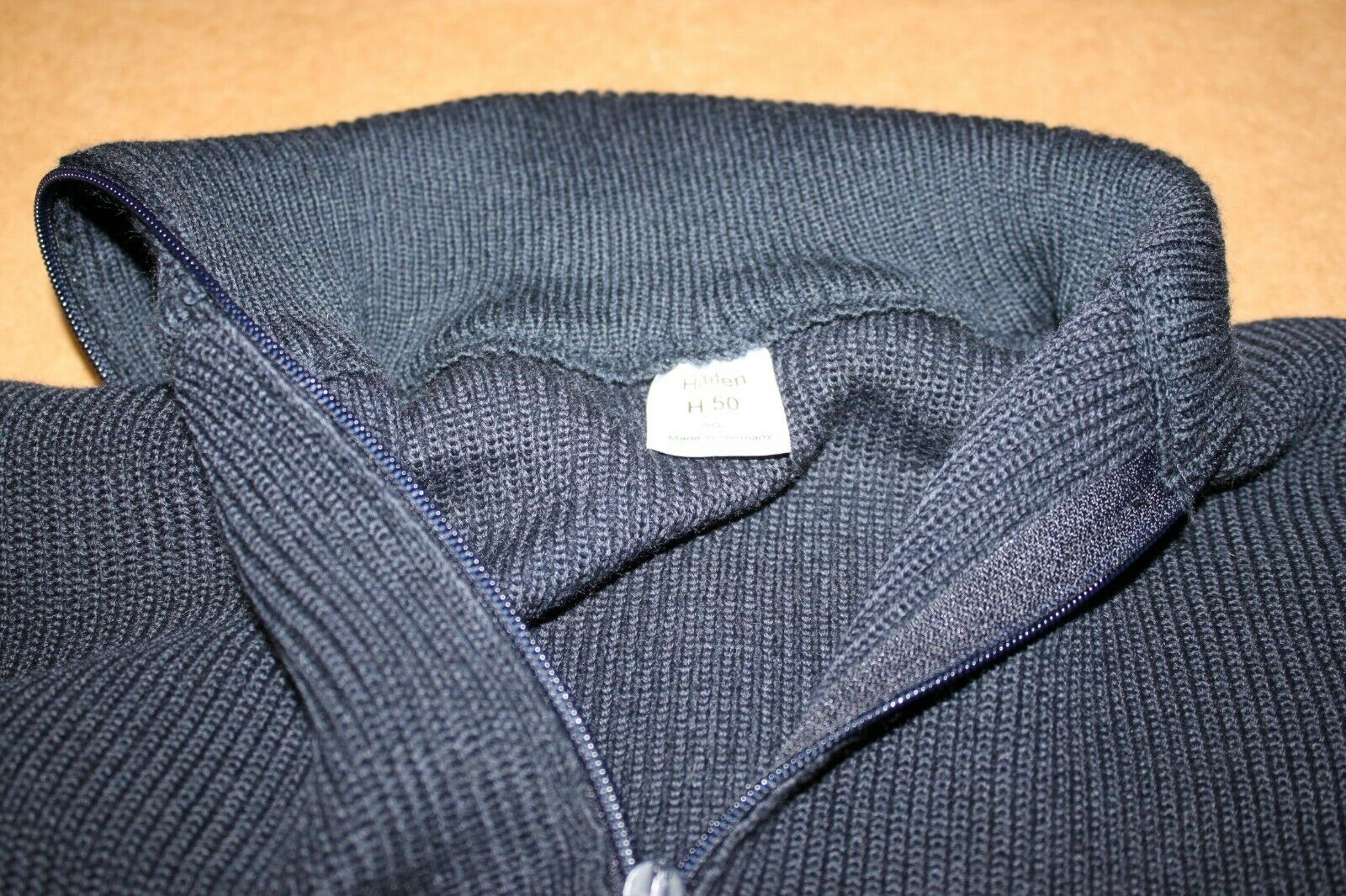 German Military Commando Sweater Pullover Wool Dark Navy Blue Police Zipper 42R