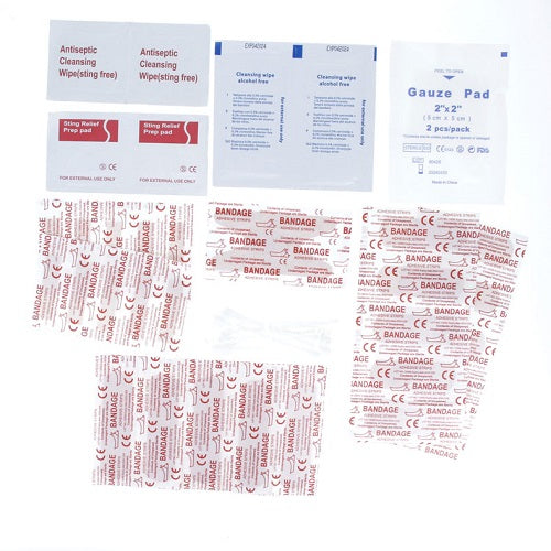 50Pc First Aid Kit Stored in a Waterproof Case W/5mm Carabineer (Red Clear)