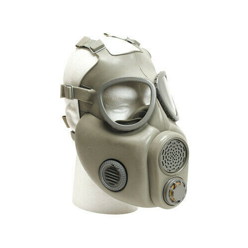 FADED/DISCOLORED USED CZECH M10 GAS MASK WITH INLETS AND FILTERS LOTZ5