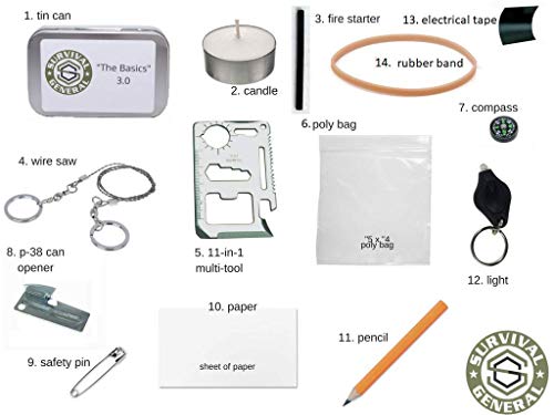 Survival General 12 Piece Mini Pocket Tin Can Survival Kit