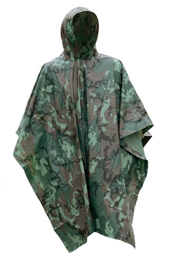 Camo Vinyl Wet Weather Rain Poncho Military Style Tarp Shelter Bivy Tent NEW