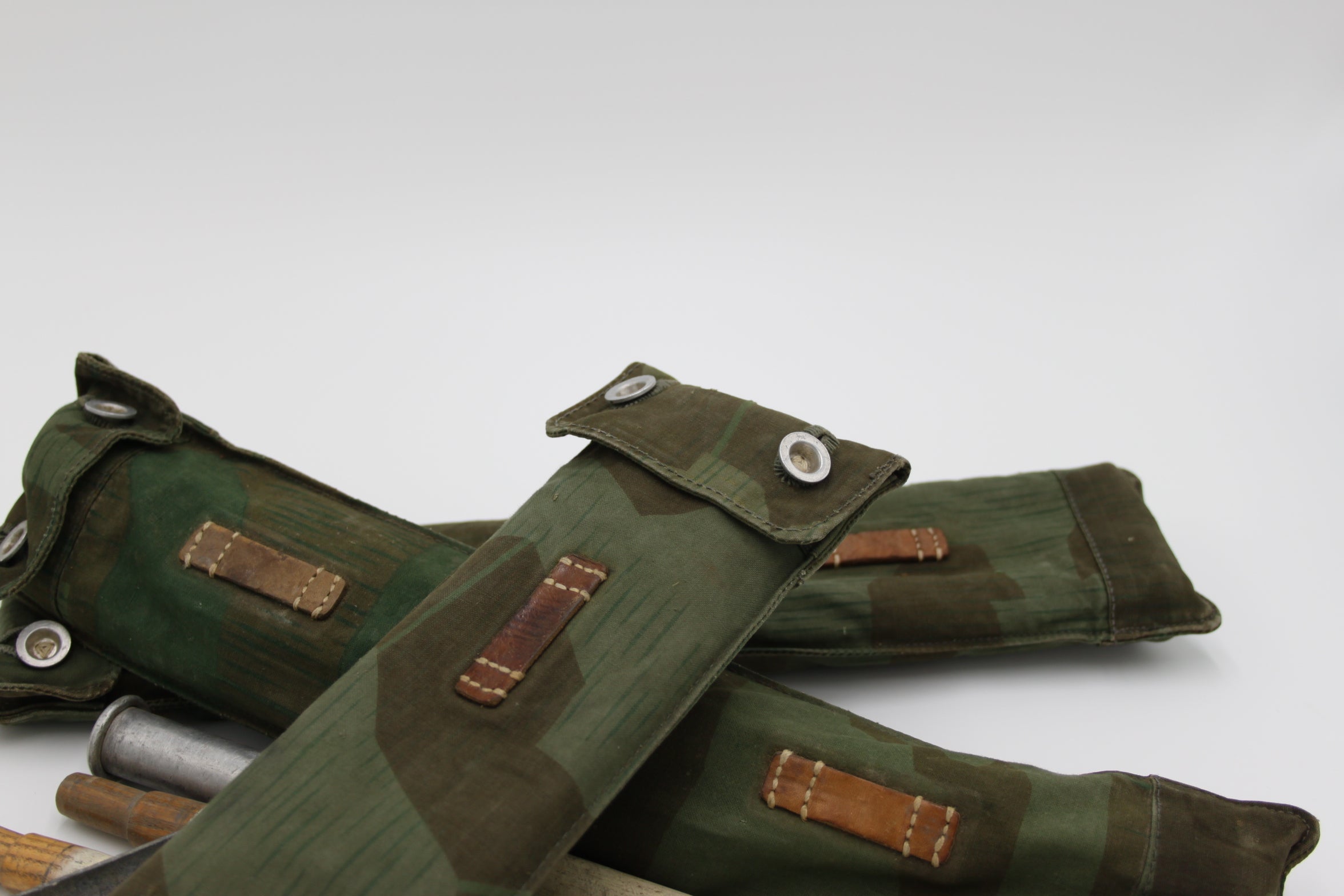 Vintage Swiss Tent Poles and Pegs with Splinter Camo Pouch