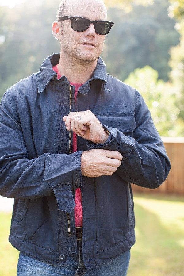 Military Deck Style Fashion Men's Jacket Retro Blue Size Large