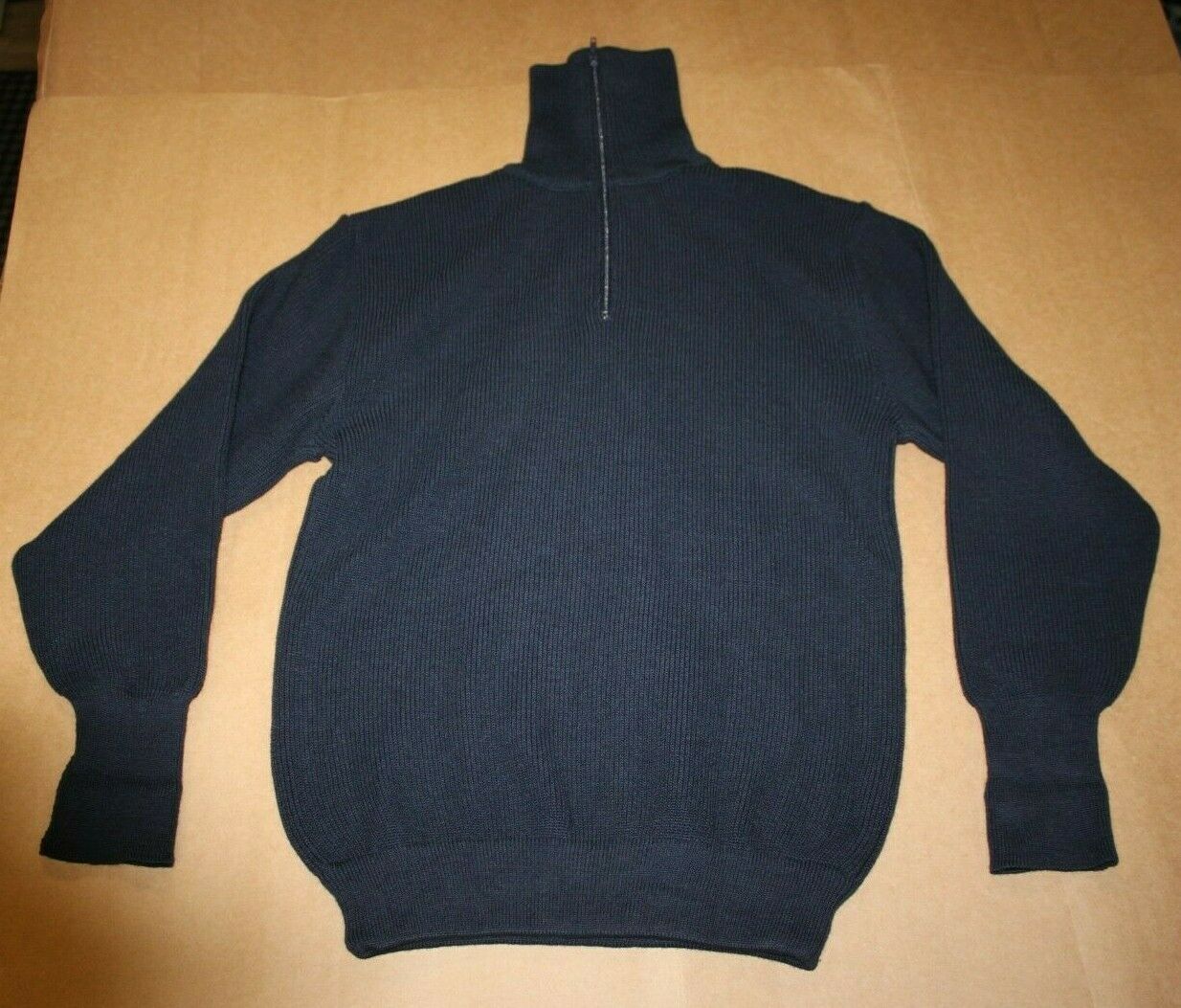 German Military Commando Sweater Pullover Wool Dark Navy Blue Police Zipper 42R